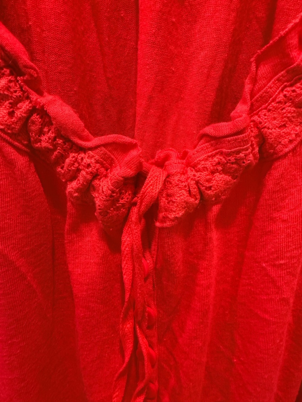 Free People Red Boho Peasant Top Large Flowy Ruffle Button Blouse - Picture 3 of 10